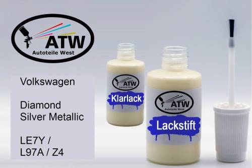 Volkswagen, Diamond Silver Metallic, LE7Y / L97A / Z4: 20ml Lackstift + 20ml Klarlack - Set, von ATW Autoteile West.